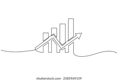 Growing graph in continuous line drawing style. Line art business chart icon, Continuous Line Drawing of Graph Icon. Hand Drawn Symbol Vector Illustration.