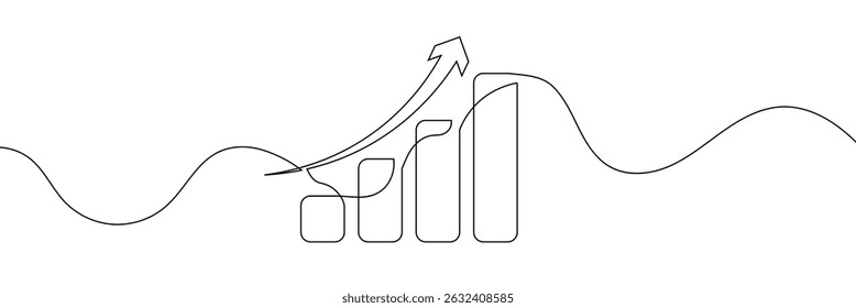 Growing graph in continuous line drawing style. Line art business chart icon. Vector illustration. Abstract background.
