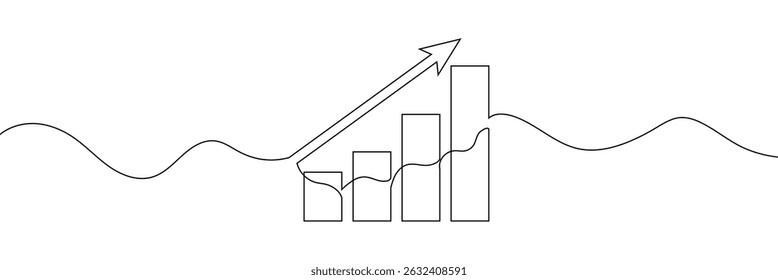 Growing graph in continuous line drawing style. Line art business chart icon. Vector illustration. Abstract background.