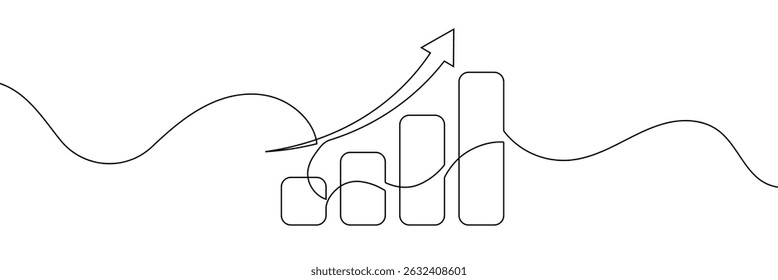 Growing graph in continuous line drawing style. Line art business chart icon. Vector illustration. Abstract background.