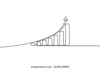 Growing graph in continuous line drawing style. Line art business chart icon, Single line art of business growth. Object one line of flat icon sign symbol.