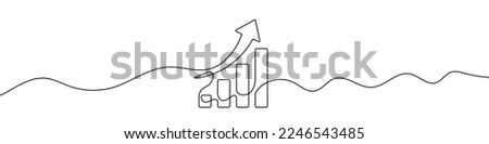 Growing graph in continuous line drawing style. Line art business chart icon. Vector illustration. Abstract background