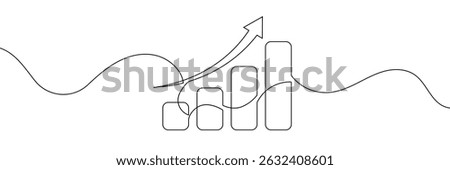Growing graph in continuous line drawing style. Line art business chart icon. Vector illustration. Abstract background.
