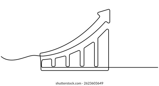 growing graph continuous one line drawing, Growing graph in continuous line drawing style. Line art business chart icon. Vector illustration. Abstract background.