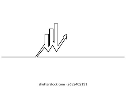 growing graph continuous one line drawing, Growing graph in continuous line drawing style. Line art business chart icon. Vector illustration. Abstract background.