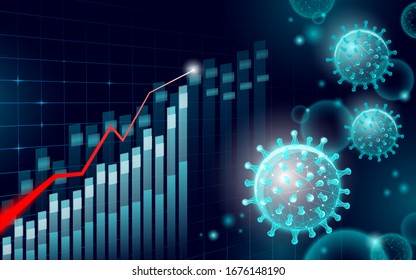 Growing Graph Coronavirus Stats. Infection Pneumonia Hazard Outbreak. 3D Point Low Poly. International Design. Against Virus Epidemic Vector Illustration