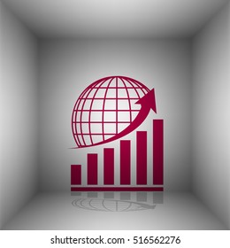 Growing graph with earth. Bordo icon with shadow in the room.
