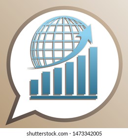 Growing graph with earth. Bright cerulean icon in white speech balloon at pale taupe background. Illustration.