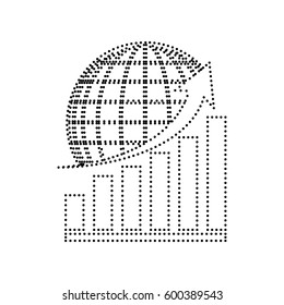Growing graph with earth. Vector. Black dotted icon on white background. Isolated.