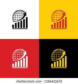 Growing graph with earth. Vector. Icons of german flag on corresponding colors as background.