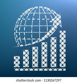 Growing graph with earth. Vector. White textured icon at lapis lazuli gradient background.