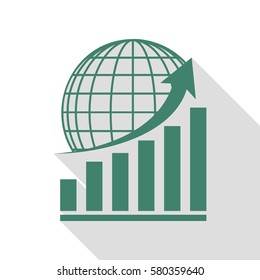 Growing graph with earth. Veridian icon with flat style shadow path.