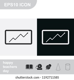 Growing graph flat black and white vector icon.