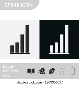 Growing graph flat black and white vector icon.