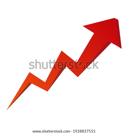 A growing graph in the form of a red arrow. Vector illustration