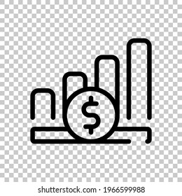 Growing graph, grow arrow, increase of business, economic success. Black editable linear symbol on transparent background