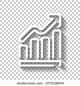 Growing graph, grow arrow, increase of business, economic success. White linear icon with editable stroke and shadow on transparent background