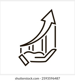 Growing graph in hand icon. Outline clipart Vector illustration