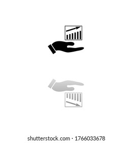 Growing graph holding by hand. Black symbol on white background. Simple illustration. Flat Vector Icon. Mirror Reflection Shadow. Can be used in logo, web, mobile and UI UX project