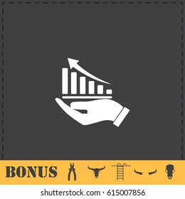 Growing graph holding by hand icon flat. Simple vector symbol and bonus icon