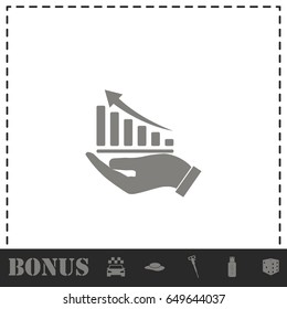 Growing graph holding by hand icon flat. Simple vector symbol and bonus icon