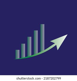 A growing graph icon, an arrow going up, a bar chart, a business development concept isolated on a dark background