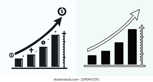 Growing Graph Icon, Bar Chart Icon, Infographic, Growths Chart Collection For Business Improvement Analytics, Diagram Symbol, Financial Profit Chart Bar Vector Illustration