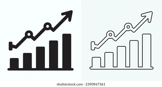 Icono De Gráfico En Crecimiento, Icono De Gráfico De Barras, Infografía, Colección De Gráfico De Crecimiento Para Análisis De Mejoras Comerciales, Símbolo De Diagrama, Ilustración Del Vector De Barra De Gráfico De Beneficios Financieros