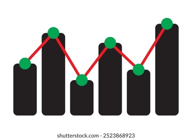 growing graph icon, graph bars up trend, stocks business and marketing theme, green and red, economic statistic