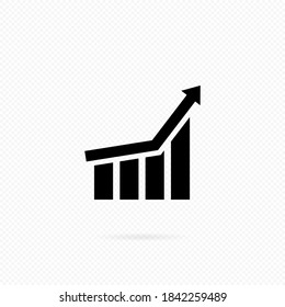 Growing graph icon in black. Bar chart. Infographic. Vector on isolated transparent background. EPS 10.