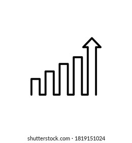 Growing graph icon in black. Chart with an upward trend arrow. Economy concept. Vector on isolated white background. EPS 10
