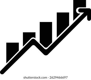 Ícone de gráfico crescente. ícone preto e branco de um gráfico subindo. ícone Gráfico. ícone de diagrama
