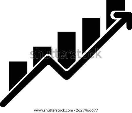 Growing graph Icon. black and white icon of a graph going up. Chart icon. diagram icon
