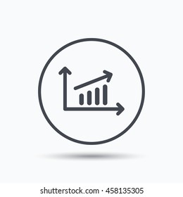 Growing graph icon. Business analytics chart symbol. Circle button with flat web icon on white background. Vector