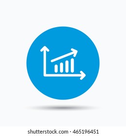 Growing graph icon. Business analytics chart symbol. Blue circle button with flat web icon. Vector