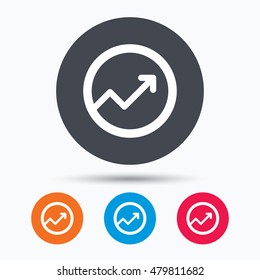 Growing graph icon. Business analytics chart symbol. Colored circle buttons with flat web icon. Vector