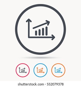 Growing graph icon. Business analytics chart symbol. Colored circle buttons with flat web icon. Vector