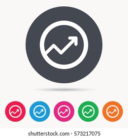 Growing graph icon. Business analytics chart symbol. Colored circle buttons with flat web icon. Vector
