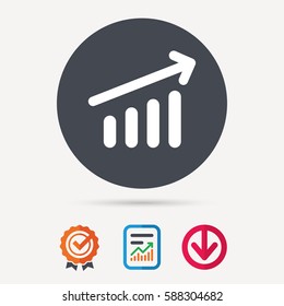 Growing graph icon. Business analytics chart symbol. Report document, award medal with tick and new tag signs. Colored flat web icons. Vector