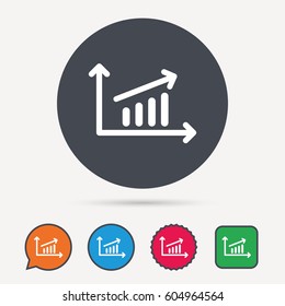 Growing graph icon. Business analytics chart symbol. Circle, speech bubble and star buttons. Flat web icons. Vector