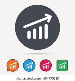 Growing graph icon. Business analytics chart symbol. Circle, speech bubble and star buttons. Flat web icons. Vector
