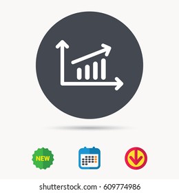 Growing graph icon. Business analytics chart symbol. Calendar, download arrow and new tag signs. Colored flat web icons. Vector