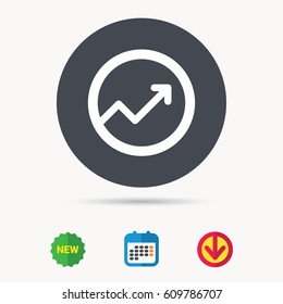 Growing graph icon. Business analytics chart symbol. Calendar, download arrow and new tag signs. Colored flat web icons. Vector
