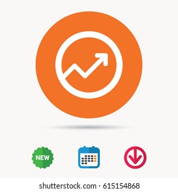 Growing graph icon. Business analytics chart symbol. Calendar, download arrow and new tag signs. Colored flat web icons. Vector