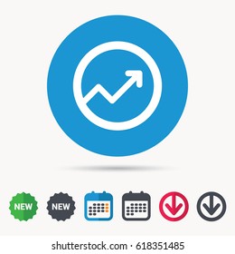 Growing graph icon. Business analytics chart symbol. Calendar, download arrow and new tag signs. Colored flat web icons. Vector