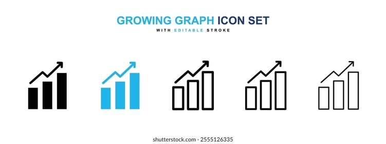 Growing graph icon collection in black and blue colors