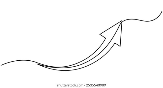 Gráfico crescente. Ícone para design. Facilmente editável, gráfico de seta mostrando tendência crescente desenho contínuo de uma linha, Gráfico de negócios, Giz de negócios, Construção em forma de gráfico