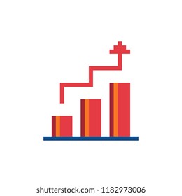 Growing graph icon. Growth chart. Grow diagram. Business concept simple flat pictogram on isolated background. Pixel art style vector illustration. Design for logo and app.