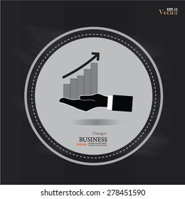 growing graph icon with  hand on chalkboard.hand with graph.vector illustration.