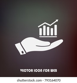 Growing graph Icon with hand on color background